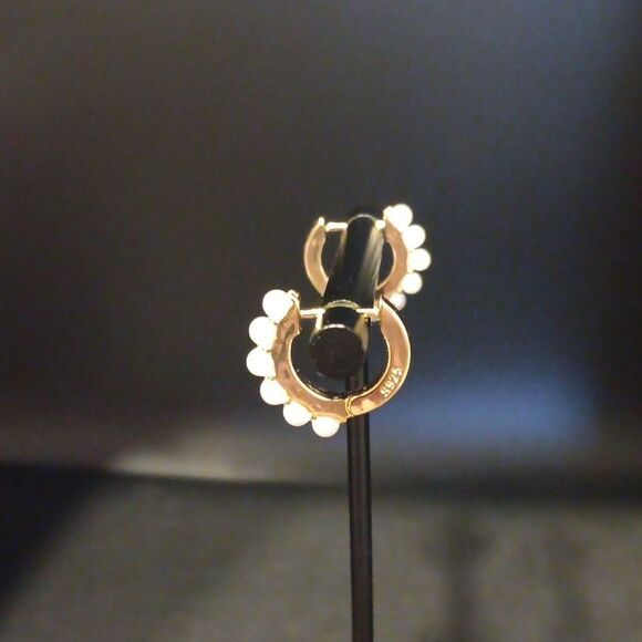 S925 Half Pearl Huggie Back Goldtone Women's Earrings New In Box - Picture 3 of 6